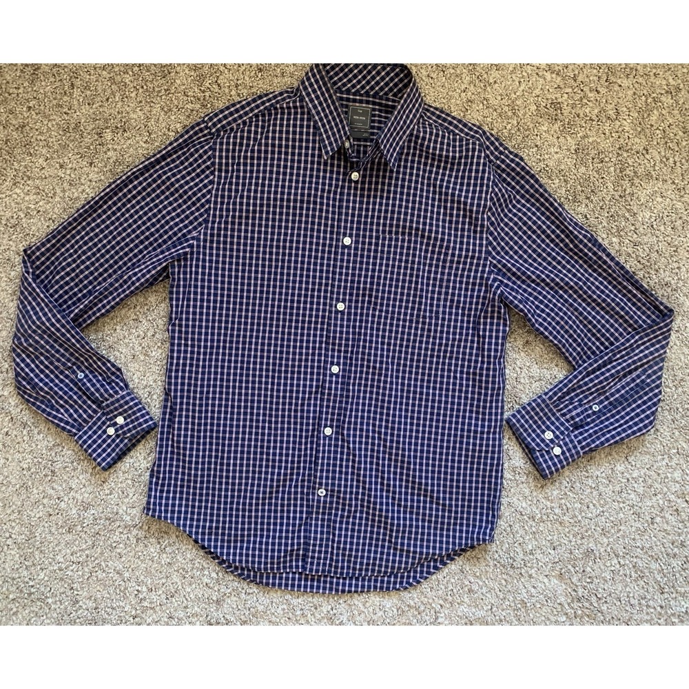 GAP Button-Up Shirt Men's‎ Medium Blue Red Plaid Slim Fit Premium Long Sleeves